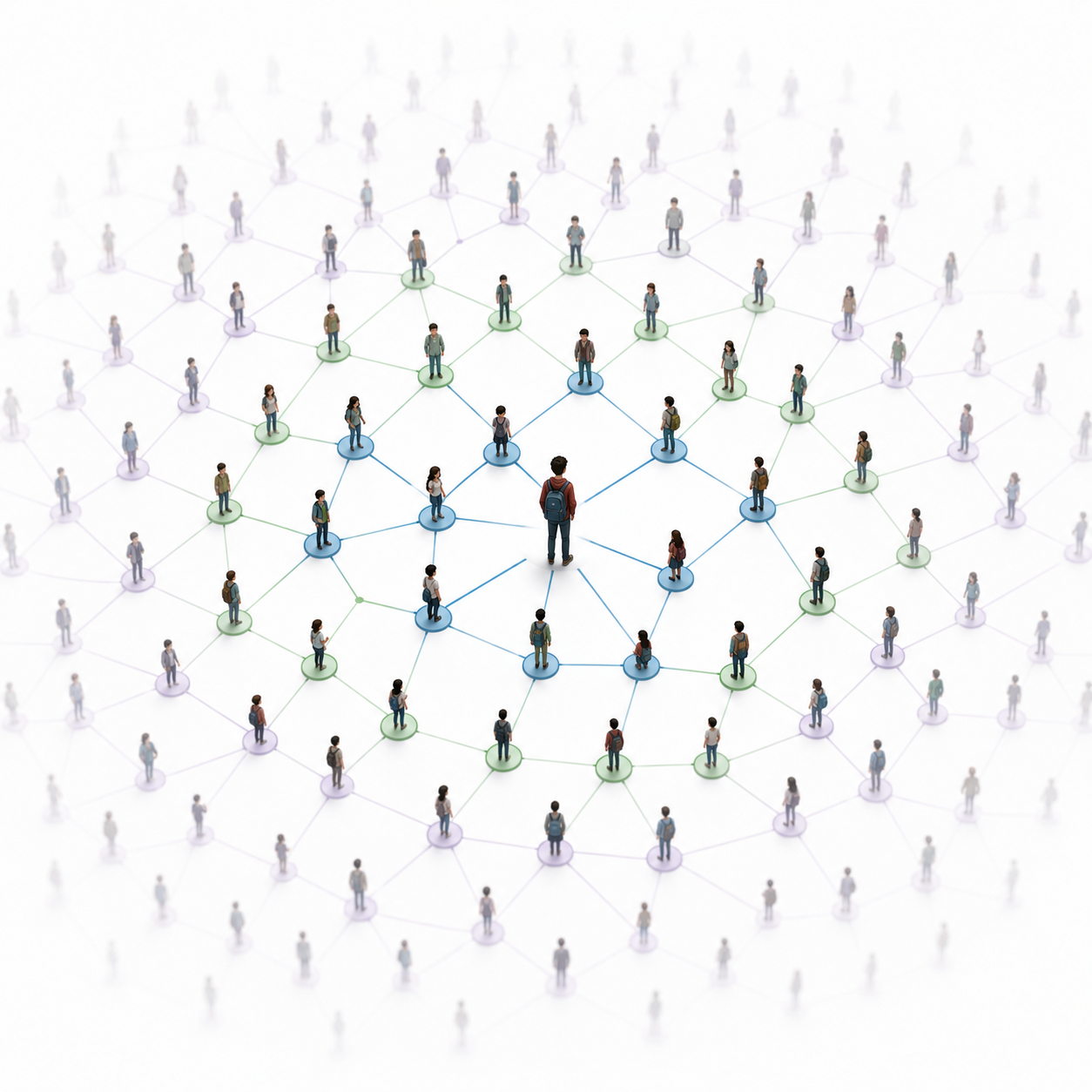 A web of student connections radiating outward